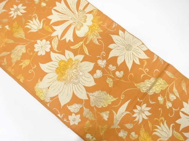 JAPANESE KIMONO / ANTIQUE FUKURO OBI / SILK / WOVEN FLORAL PLANTS